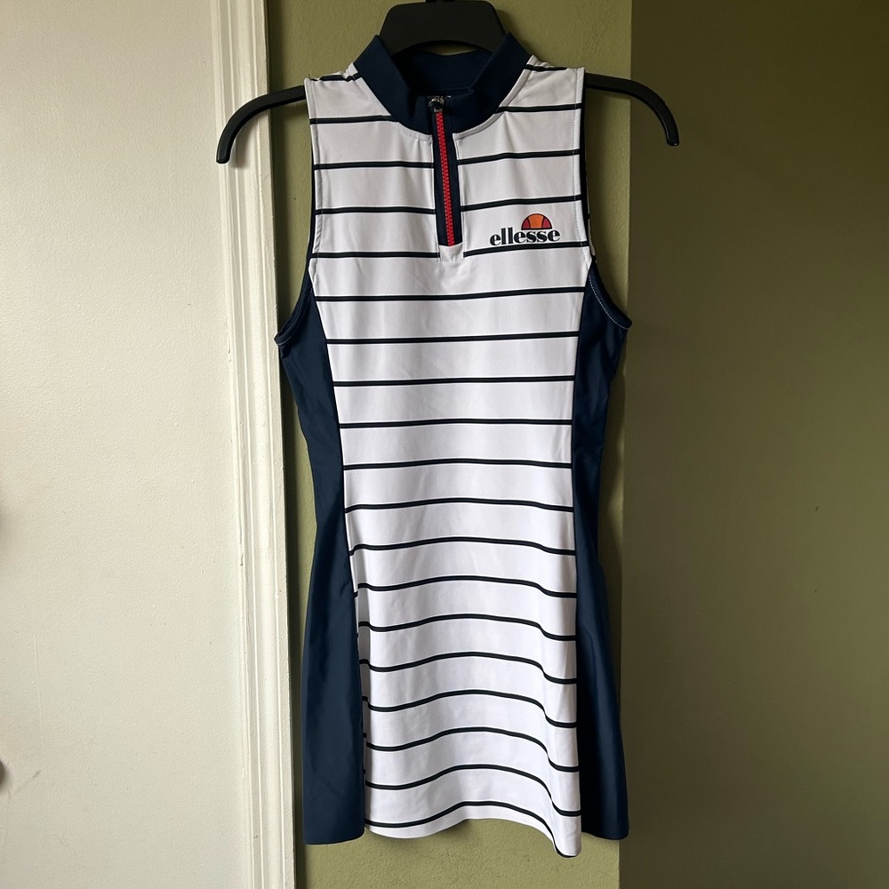 NWOT Ellesse White with Navy Stripes Zip-Up Women’s Tennis Dress Sz XS